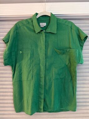 MICHI Green Short-Sleeve Casual Button-Down Shirt
